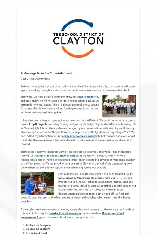 Message from the Superintendent
