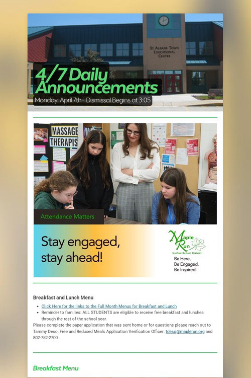 4/7 Daily Announcements