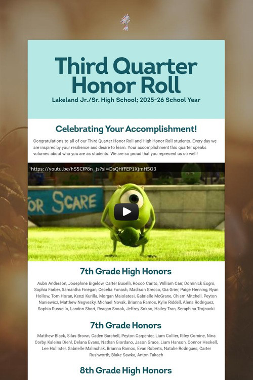 Third Quarter Honor Roll