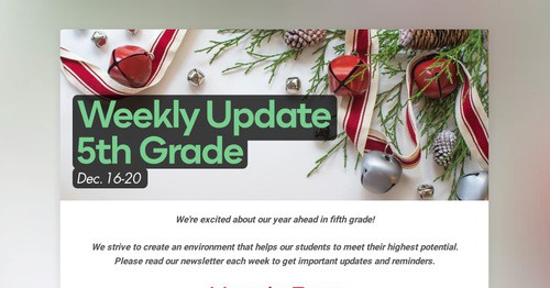 Weekly Update 5th Grade