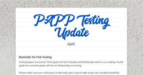PAPP Testing Update | Smore Newsletters