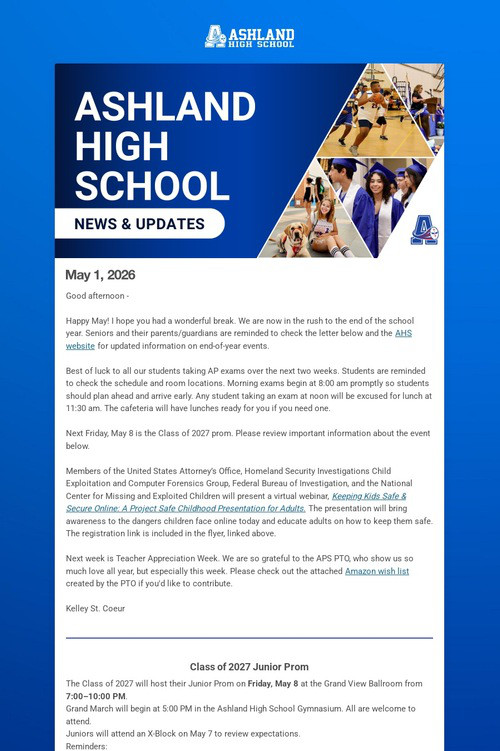 Ashland High School Weekly Update