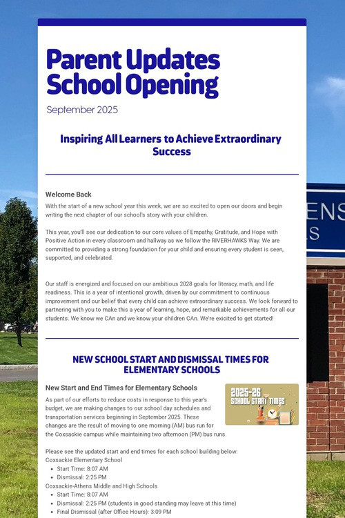 Parent Updates School Opening