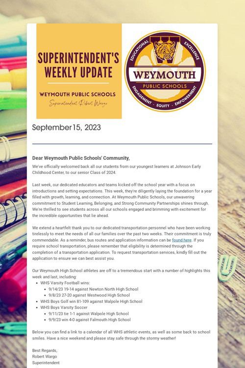 Superintendent's Weekly Update