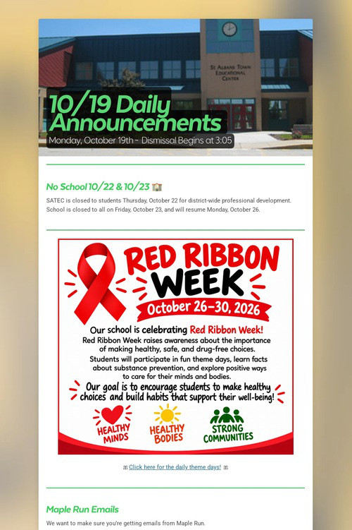 10/19 Daily Announcements