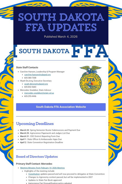 South Dakota FFA Updates