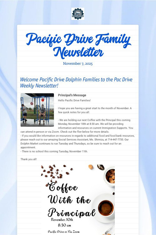 Pacific Drive Family Newsletter