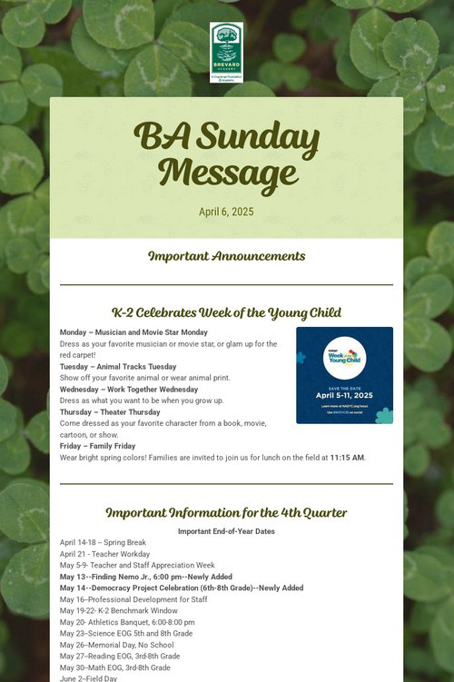 BA Sunday Message
