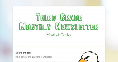 Third Grade Monthly Newsletter
