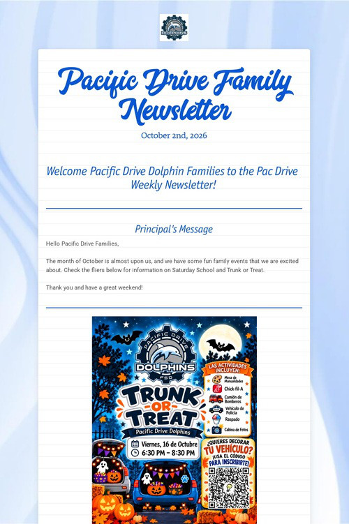 Pacific Drive Family Newsletter