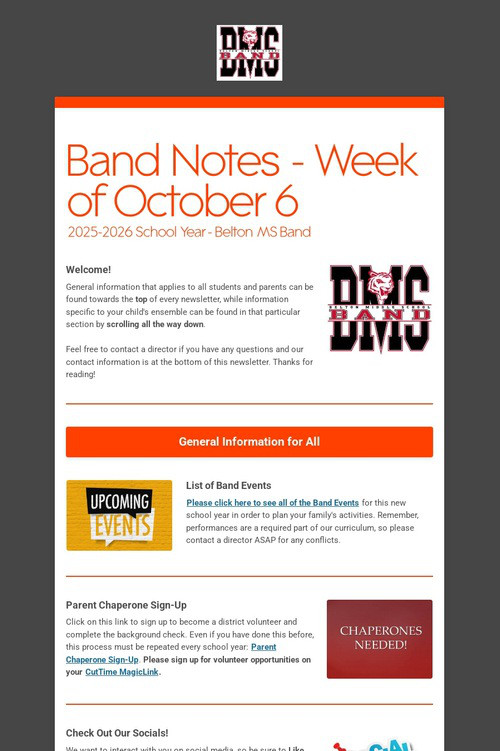 Band Notes - Week of October 6