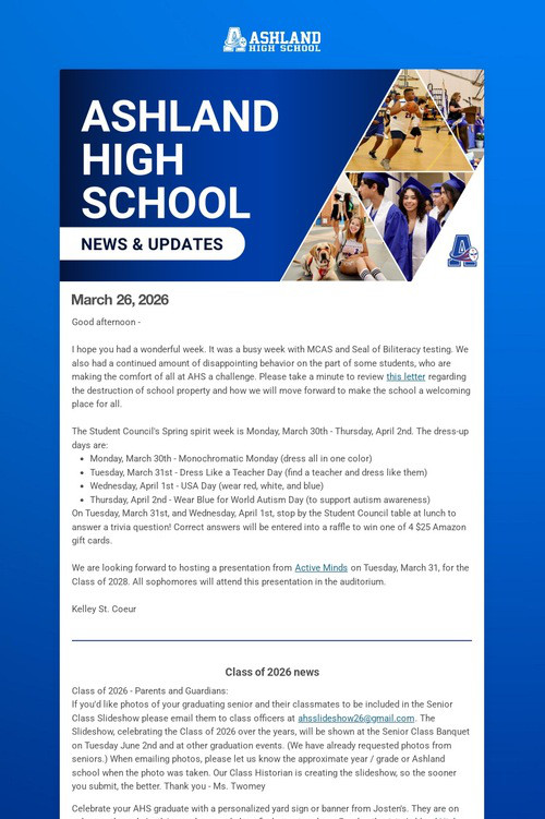 Ashland High School Weekly Update