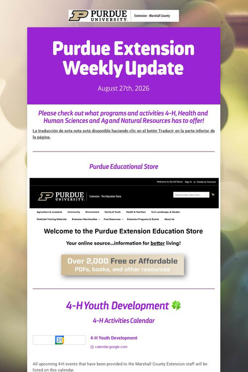 Purdue Extension Weekly Update