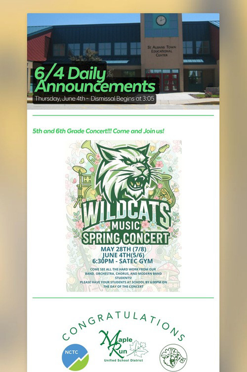 6/4 Daily Announcements