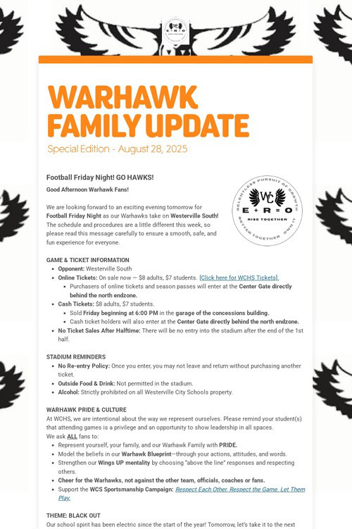 WARHAWK FAMILY UPDATE
