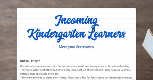 Incoming Kindergarten Learners | Smore Newsletters for Education