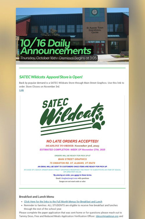 10/16 Daily Announcements