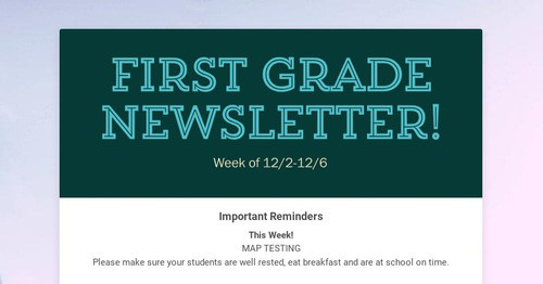 First Grade Newsletter!