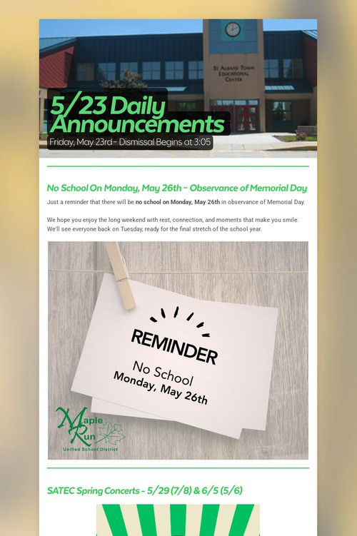 5/23 Daily Announcements