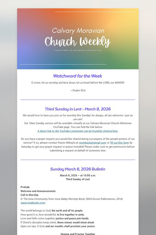 Calvary Moravian Church Weekly