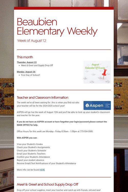 Beaubien Elementary Weekly