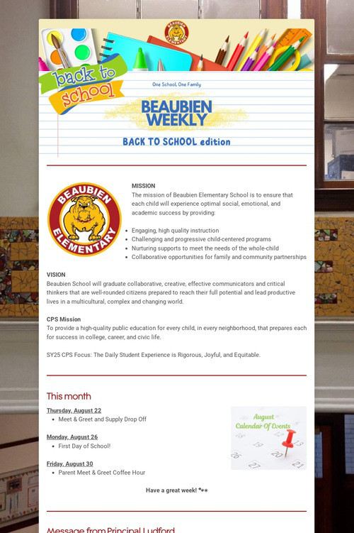 Beaubien Elementary Weekly