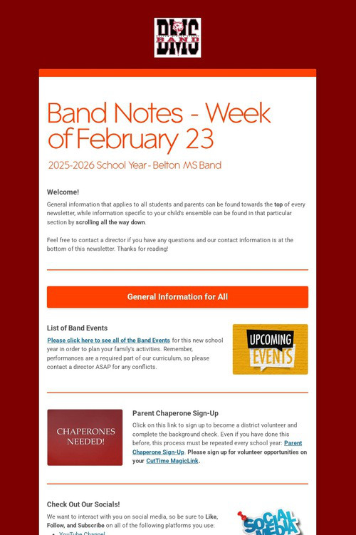 Band Notes - Week of February 23