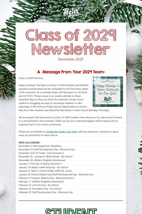 Class of 2029 Newsletter