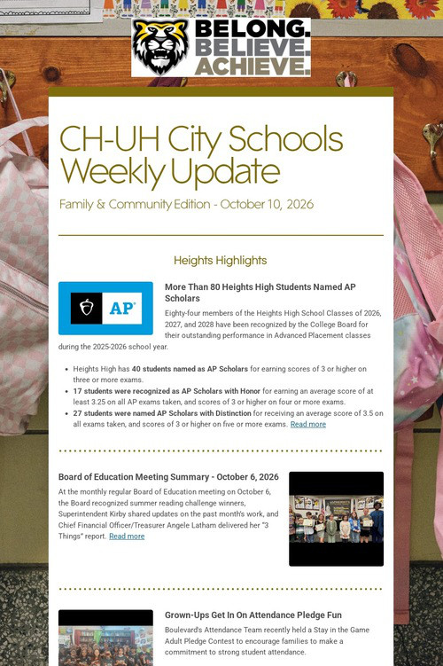 CH-UH City Schools Weekly Update
