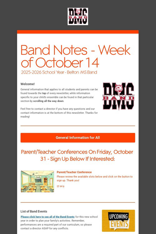 Band Notes - Week of October 14