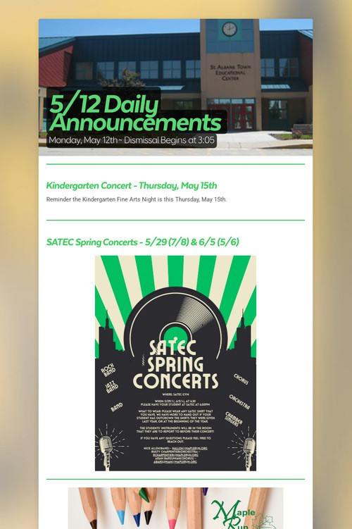 5/12 Daily Announcements
