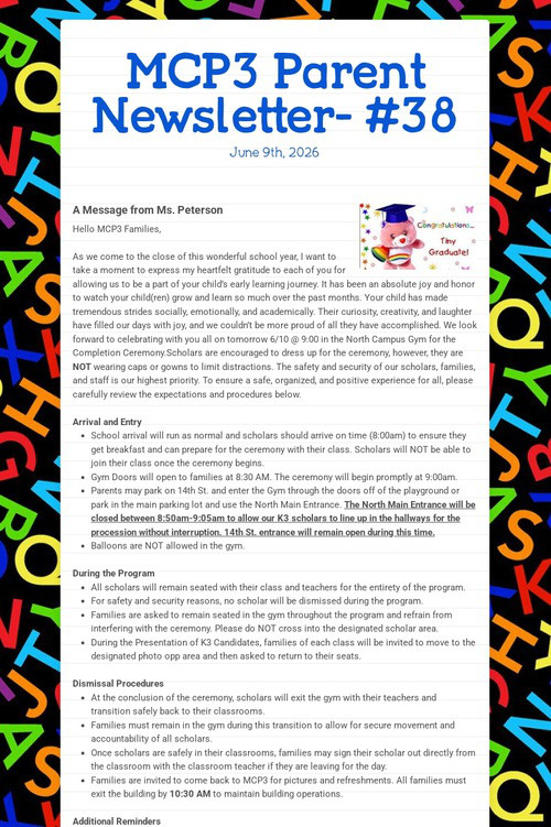 MCP3 Parent Newsletter- #38