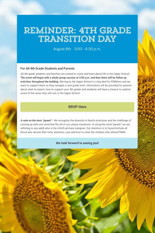 REMINDER: 4th GRADE TRANSITION DAY