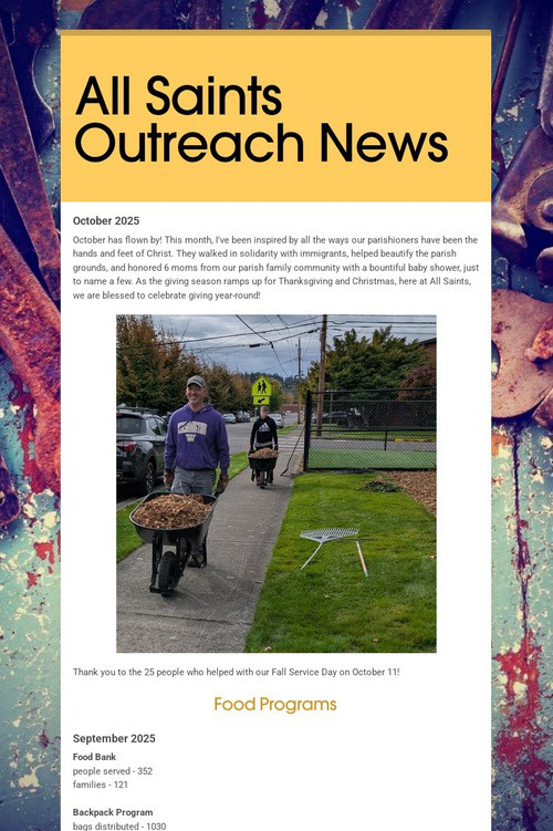 All Saints Outreach News