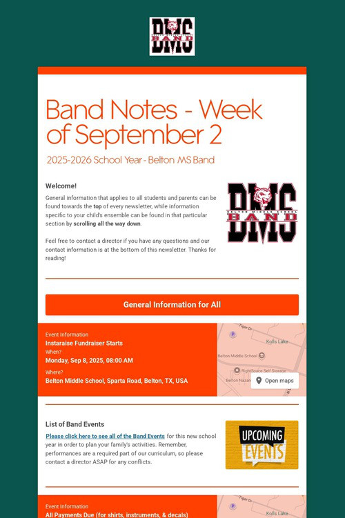 Band Notes - Week of September 2