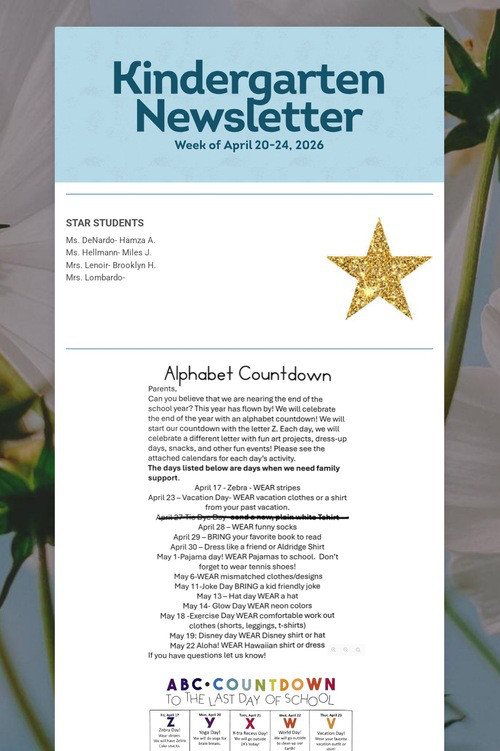 Kindergarten Newsletter