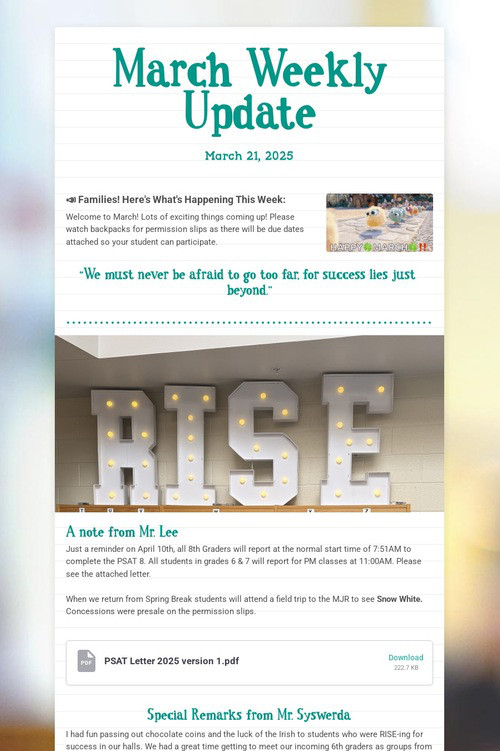 March Weekly Update