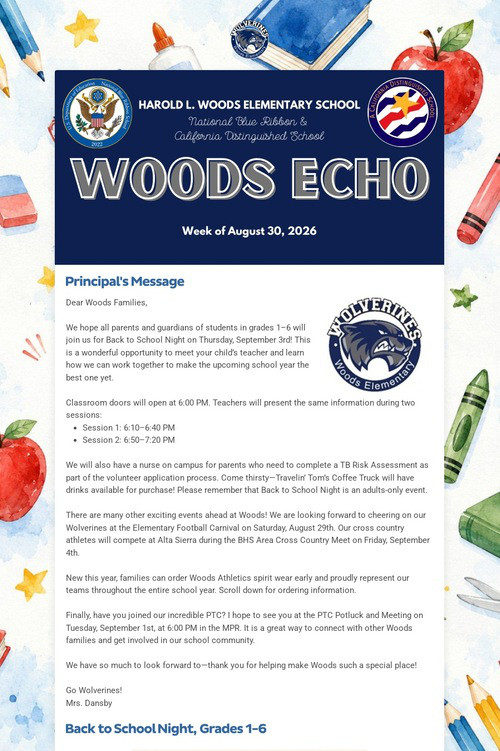 Week of August 30, 2026