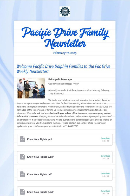 Pacific Drive Family Newsletter