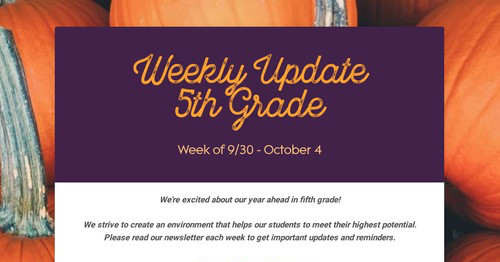 Weekly Update 5th Grade