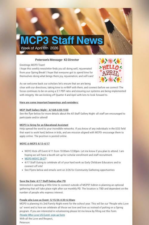 MCP3 Staff News