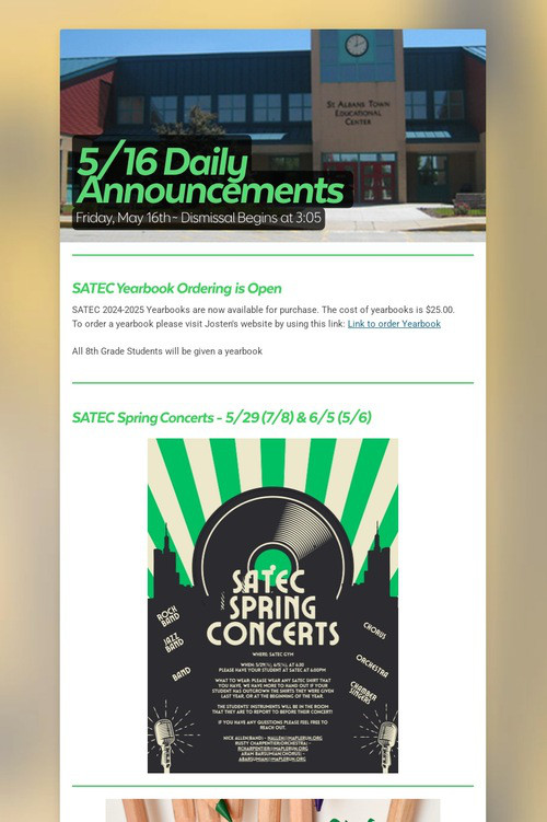 5/16 Daily Announcements