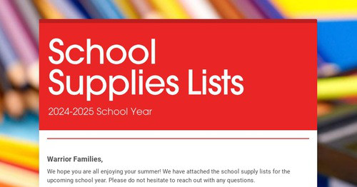 School Supplies Lists