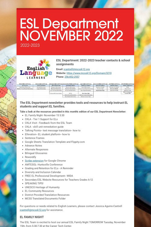 ESL Department NOVEMBER 2022