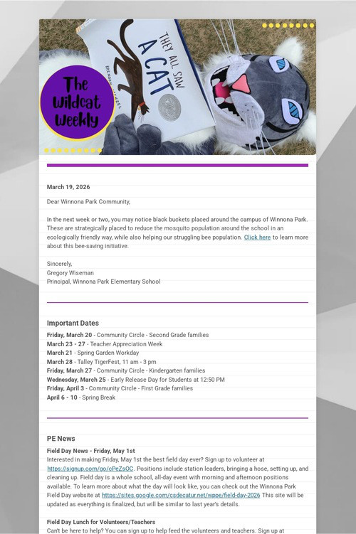 Winnona Park Weekly Update