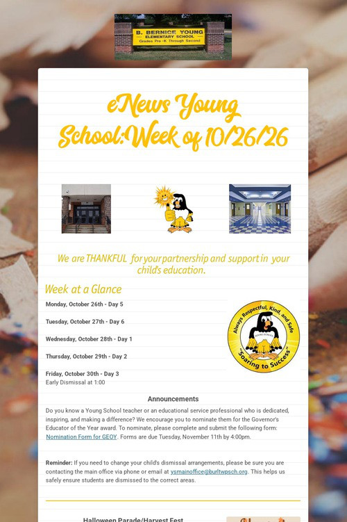 eNews Young School:Week of 10/26/26