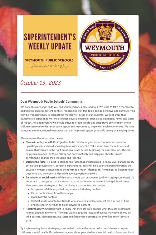 Superintendent's Weekly Update