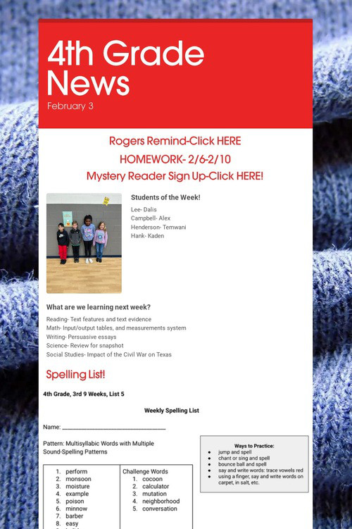 4th Grade News