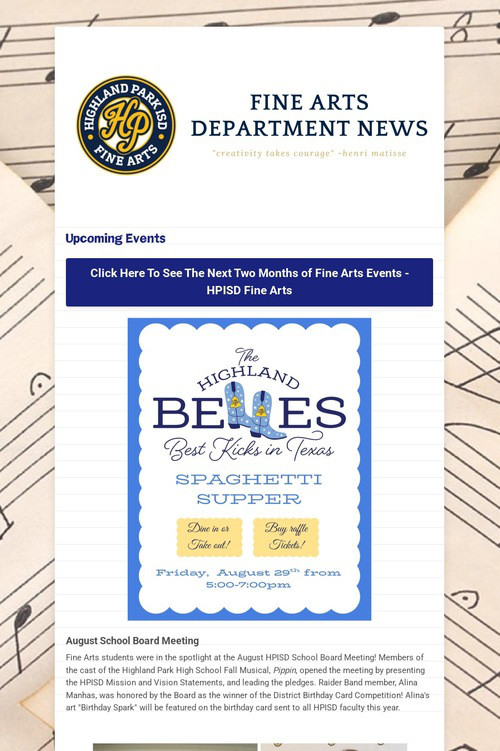 8/29/25 Fine Arts Department News