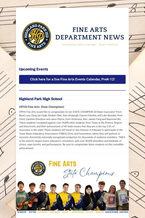 01/31/25 Fine Arts Department News